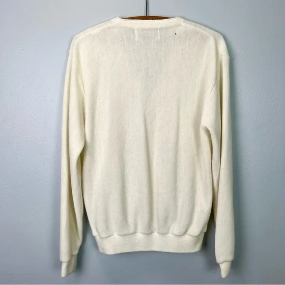 VINTAGE Button Down Cardigan Sweater - Eggshell White by CARMEL Made in USA - Picture 2 of 16